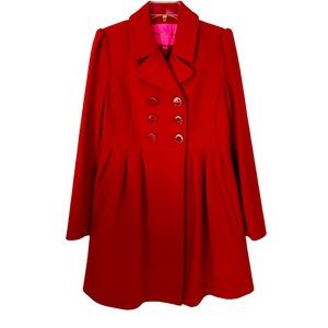 Betsy Johnson Candy Apple Red Wool Pea Coat ~ Size 8